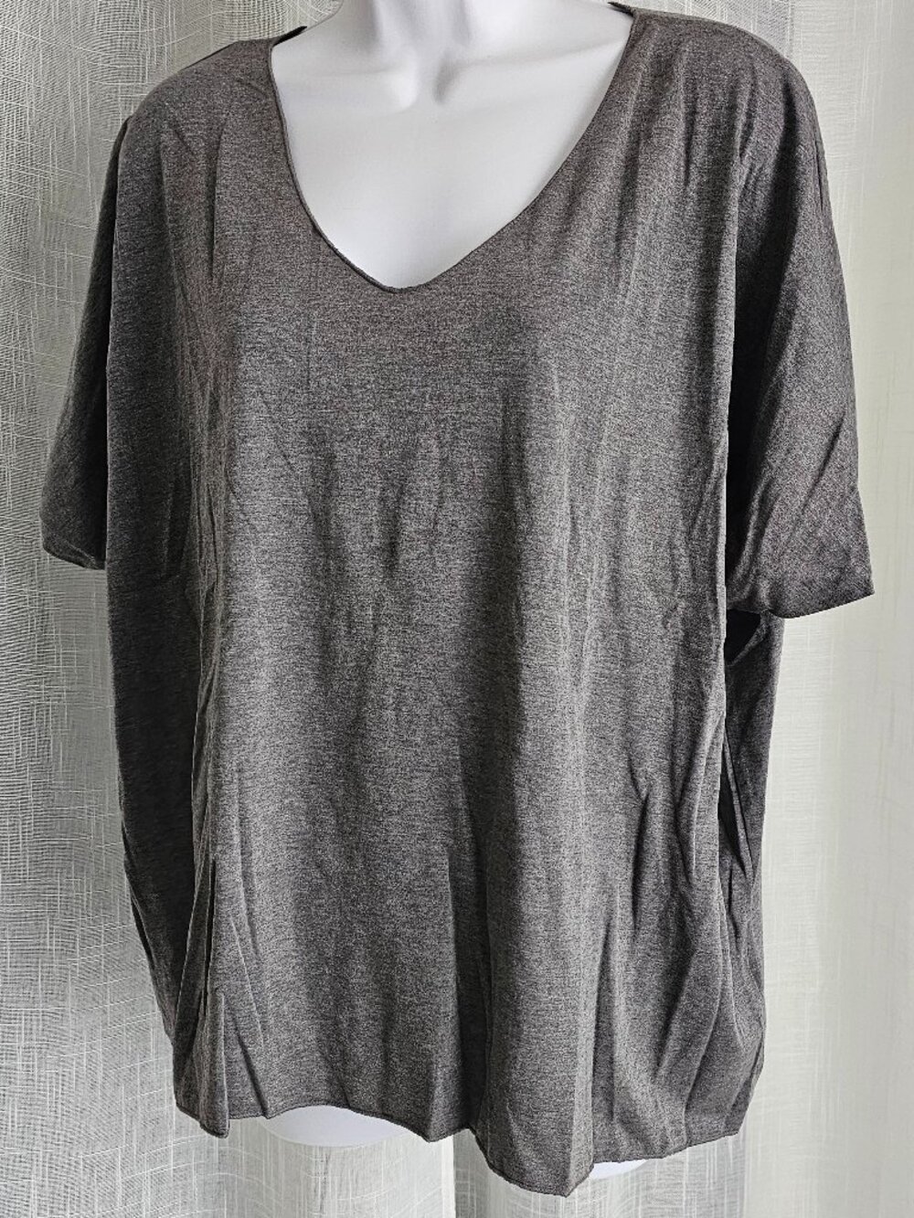 Women's V-Neck Short Sleeve Casual Top Gray Size XL NEW